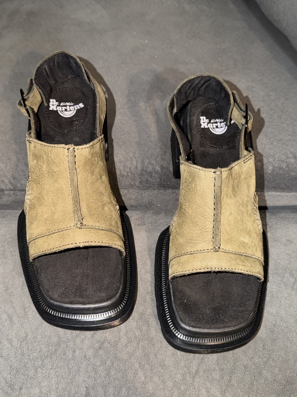 Dr. Martens Olive Suede Open-Toe Square Sandals
